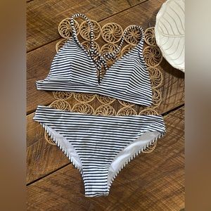 Blue white striped bikini